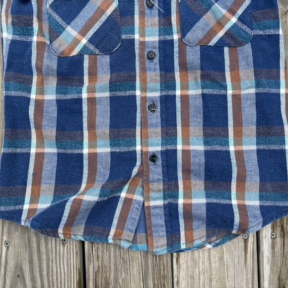 ** Five Brother 1970's Vintage Union Made Plaid Flannel Button Shirt Small - Picture 2 of 11
